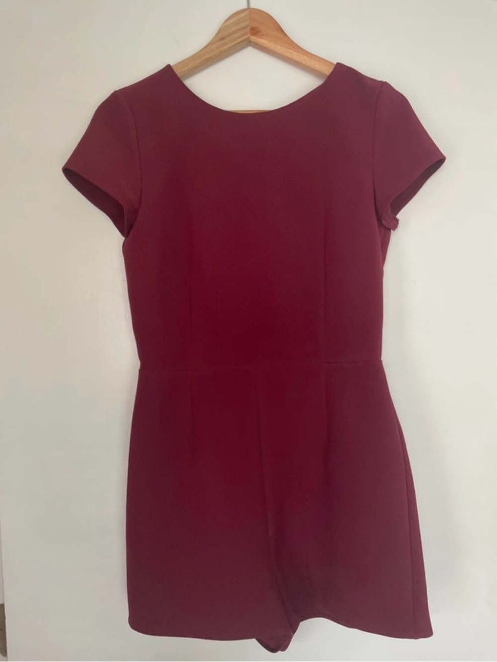 Mango Short Sleeve Romper in Deep Wine Red